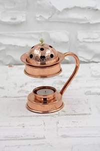 Copper Traditional Brushed Handmade Aromatherapy Steamer Incense, Yoga Meditation Steam, Spiritual Gift, <b>Candle</b> Holder With Lid - Product Image 5