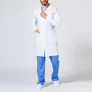 Bata de Laboratorio Larga Blanca de Poliéster/Algodón, Corte Clásico hasta la Rodilla, Cierre con Botones, Bolsillos Prácticos, Detección de Agujas, para Uso Hospitalario - Product Image 4