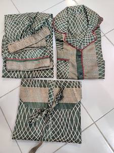 Conjunto de pijama Sari de poliéster ligero para mujer, ropa de dormir hecha a mano con cintura elástica para comodidad elegante para Primavera Verano - Product Image 2