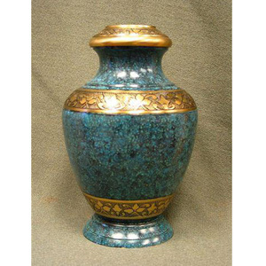 Urne de crémation traditionnelle américaine classique en laiton à motif or et vert de luxe pour la crémation en métal fantaisie de style unique de cendres humaines - Product Image 2