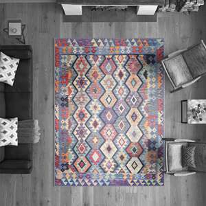Alfombra de Área Netline Home Depot Kilim Tribal Geometric Multicolor, Lavable a Máquina, Chenilla con Respaldo de Algodón Antideslizante - Product Image 1