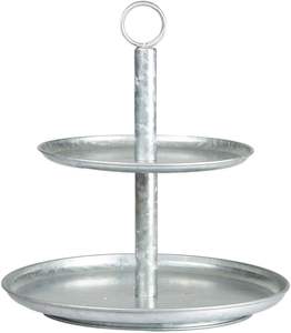 Plateau de présentation en métal galvanisé à deux niveaux pour cupcakes, desserts et fruits, parfait pour la décoration intérieure ou extérieure. - Product Image 1