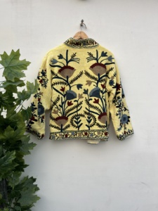 Handmade Floral Suzani Embroidery Quilted Cotton <b>Jacket</b> for Women Breathable Woven <b>Short</b> Beach or Winter Wear Dress - Product Image 4