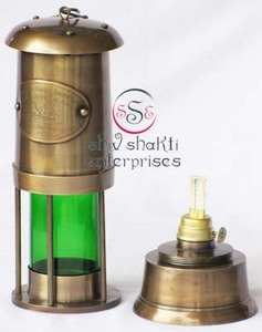Wholesale Handmade Nautical Brass Antique Miners <b>Lamp</b> with Blue Glass Hanging Christmas Gift for Home Decor 10-Inch 660-Gram - Product Image 5