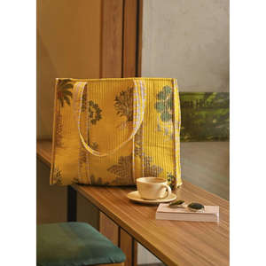 <b>Large</b> Yellow <b>Canvas</b> Tote <b>Bag</b> with Tassel Embroidery Lightweight Water Resistant Eco Friendly - Product Image 1