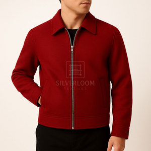 Veste rouge pour homme à fermeture éclair en mélange de laine | Veste d'hiver à col rabattu de coupe régulière | Vêtements d'extérieur chauds et décontractés avec logo personnalisé - Product Image 2