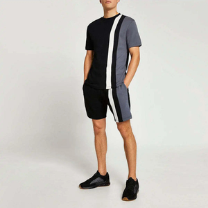 Custom Men's Color Block T Shirt Shorts <b>Set</b> 100% Polyester Winter Casual 2 Piece Breathable <b>Knitted</b> Tracksuit OEM ODM Private - Product Image 3