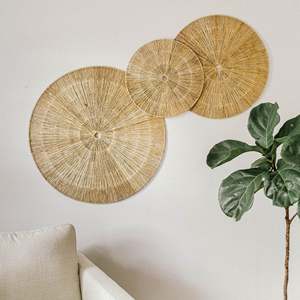 Ensemble de 3 paniers muraux ronds en jute Sunburst Ensemble décoratif élégant pour la maison - Product Image 6
