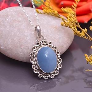 Angelite พลอย925สร้อยคอเงินสเตอร์ลิงจี้ดีโรเดียมและชุบทองเครื่องประดับออกแบบให้เป็นของขวัญ - Product Image 2