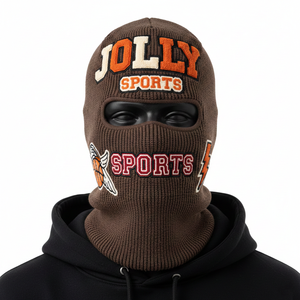 Men Cold Weather Balaclava Premium Quality Acrylic Knit Fabric 300 GSM Soft Touch Brown Custom Logo Balaclava for Men - Product Image 1