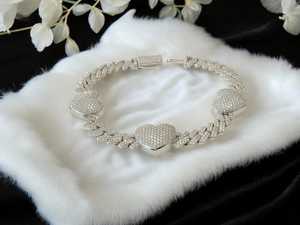 Bracelet de mariage unisexe en argent sterling 925 de luxe en forme de cœur, serti de diamants moissanite VVS taille ronde, style Cuban Link - Product Image 4