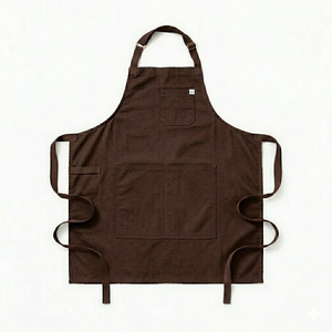 Light Blue Canvas Sleeveless Bib <b>Apron</b> Three Pockets Machine Washable Reusable Fashionable Daily Use Classic Style Woven Fabric - Product Image 1