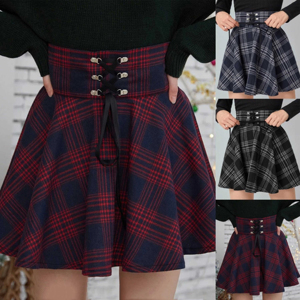 Minifalda de Lana a Cuadros para Mujer, Falda Informal con Cordón Ajustable para Mujeres y Estudiantes - Product Image 2