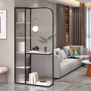 Nouvelle étagère de rangement d'entrée en bois massif, style moderne et minimaliste 2026, avec cloison en verre, meuble de séparation pour porte d'entrée, motif vague d'eau - Product Image 4