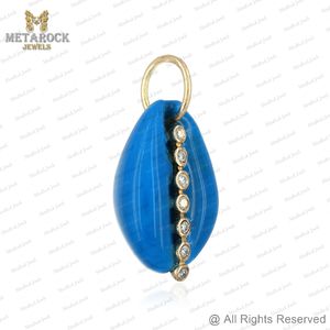 Solide 14k jaune or émail coquille pendentif pavé diamant coquille bijoux unisexe cadeau fait à la main nouveau concepteur pendentif cauri coquille - Product Image 2