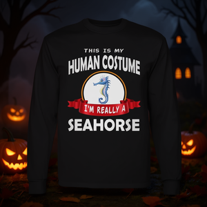 Camiseta de manga larga con estampado 'This Is My Human Costume I'm Really a Seahorse' para Halloween - Product Image 3