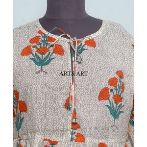 Vestido Formal de Algodón Tejido a Mano 100% Hecho a Mano, Estilo Dulce, Estampado a Mano, Ropa de Verano, Cintura Natural - Product Image 2