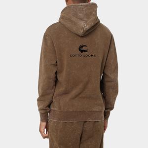 Sweats à capuche avec logo personnalisé pour hommes lavage à l'acide 100% coton imprimé bouffant personnalisé sweats à capuche zippés surdimensionnés pour hommes prix de gros - Product Image 3