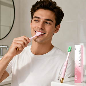 <span class=keywords><strong>Brosse</strong></span> à dents douce pour soins des gencives sensibles, manche premium rose doré, poils vert menthe, nettoyeur de langue arrière - Product Image 3