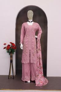 Hermoso traje Palazzo hecho de tela de Vichitra pesada con bordado impresionante y trabajo de secuencia perfecto para fiestas y fiestas - Product Image 5