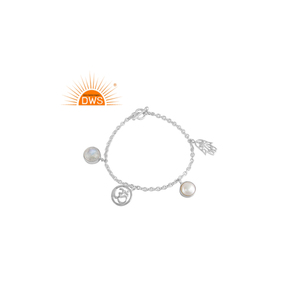 Dernier modèle Perle naturelle en laiton plaqué argent et pierre précieuse lune arc-en-ciel Fabricant de bijoux personnalisés - Product Image 1