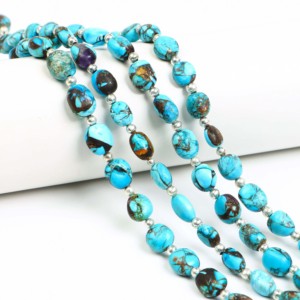 ลูกปัดมอฮาวีสีฟ้าแบบเรียบ ขนาด 6x8-8x10 มม. ลูกปัดพลอยเทอร์ควอยซ์สีน้ำเงินอมทองแดง สำหรับทำเครื่องประดับ ความยาว 8 นิ้ว - Product Image 3