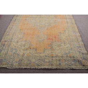 Vintage 6,46x10,4 ft Large Rug, Turkish Rug, <b>Yellow</b> Striped Rug - Product Image 5