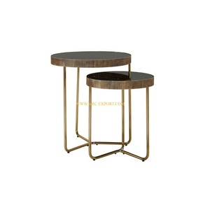 Ensemble de 3 pieds en bois de couleur blanche Décoration fantaisie de qualité de luxe Tables basses d'intérieur Tables gigognes modernes indiennes - Product Image 3