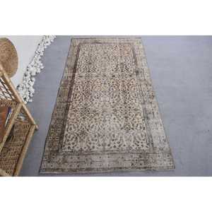 พรมตุรกีโบราณ3.4 x 6.4ft สีเบจสีน้ำตาลคลาสสิกพื้นที่ขนาดใหญ่การออกแบบเย็บปะติดปะต่อกันด้วยผ้าขนสัตว์ผ้าขนสัตว์สี่เหลี่ยมห้องโถงน้ำยางสำหรับห้องพัก - Product Image 1