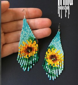 Luxury Quality <b>Emerald</b> Green Beaded Tassel Sunflower Beaded Earrings Flower Seed Bead Earrings Floral - Product Image 2