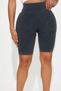 Pantalones cortos de entrenamiento acanalados para mujer, pantalones cortos de motociclista con Control de barriga sin costuras, pantalones de elevación, pantalones cortos de Fitness para correr de Color sólido - Product Image 2