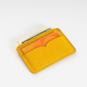 Porte-cartes minimaliste en cuir véritable jaune, fin, 4 pouces, sans fermeture, étui pour cartes de crédit - Product Image 2