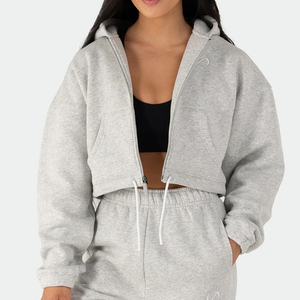 Sudadera con capucha y cremallera completa de algodón 100% para mujer Sudadera personalizada con cuello con capucha para la empresa de fabricación de Top corto de invierno - Product Image 2