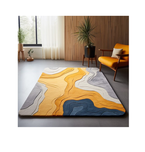 Alfombra de lana con mechones a mano de primera calidad, diseño de Río Amarillo abstracto moderno, forma Rectangular de pila alta, conjunto geométrico colorido para el hogar - Product Image 3