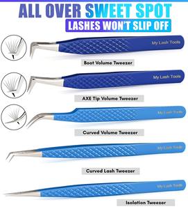 Meilleures extensions de cils à pointe en fibre Pince à épiler Design ergonomique Pince à épiler à pointe incurvée et droite Pince à épiler Volume à pointe fine - Product Image 5