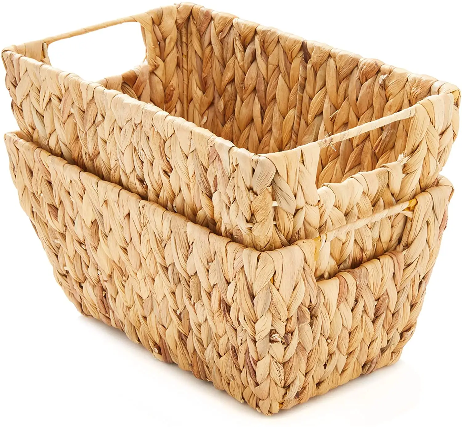 Americanflat Natural Set of 2 Rectangular Water Hyacinth Storage Baskets with Handles - Hand-Woven - Home Organizer Bins
