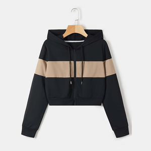 Qualité supérieure femmes Crop Top Hoodies surdimensionné léger Colorblock Fitness Sportswear ensembles décontractés avec motif imprimé - Product Image 6