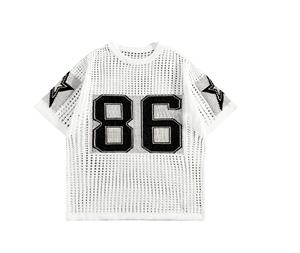 Camiseta de Fútbol Americano de Malla con Diseño de Patchwork Personalizado, de Alta Calidad, Retro, Holgada, de Manga Corta, Transpirable, de Poliéster para Verano - Product Image 1