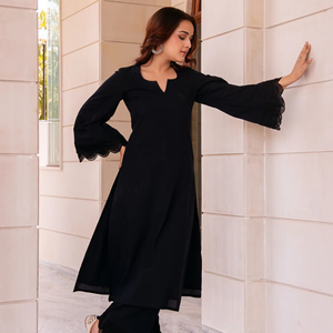 Sunhari เซตผ้าคอตตอนสีดำล้วนพร้อมชุดลำลองเป็นมิตรต่อสิ่งแวดล้อมทำด้วยมือสำหรับฤดูร้อนฤดูใบไม้ร่วง - Product Image 1