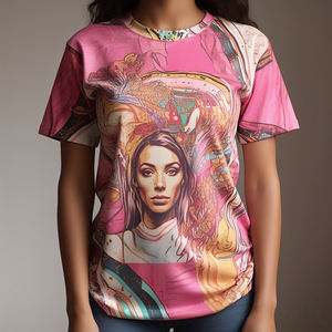 Camiseta de verano con estampado OEM para mujer, camiseta informal ligera de secado rápido por sublimación, camiseta de manga corta con estampado Gráfico de punto comprimido - Product Image 1