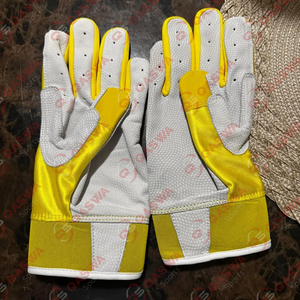 Nouveaux gants de frappe de baseball de softball professionnels en cuir jaune et blanc personnalisés pour les joueurs - Product Image 2