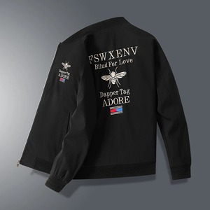 Nuevas chaquetas ajustadas para hombre, chaquetas de primavera y otoño, tendencia de moda, cuello de béisbol informal, chaquetas de estilo americano de lona bordada con abeja - Product Image 4