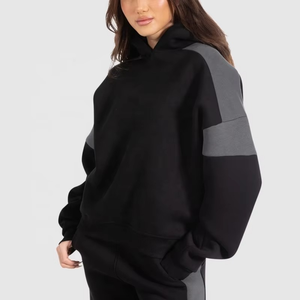 Sudaderas con Capucha de Forro Polar con Logotipo Frontal en Contraste de Color y Hombros Caídos de Invierno de Marca Personalizada, 100% Algodón para Mujer - Product Image 3