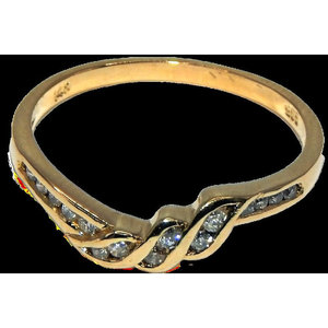 Anello di dichiarazione in oro giallo 14k Set di 15 canali diamanti taglio smeraldo stile HipHop con rodio placcatura IGI certificata - Product Image 1