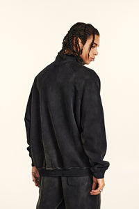 STITCHMODE Sweat-shirt à col montant et manches raglan personnalisé Blank Plain Oversized Vintage Fleece Sun Faded Black Streetwear - Product Image 4