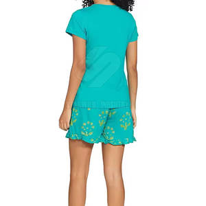 Camiseta de dos piezas y conjunto corto de alta calidad y precio barato para mujer, conjunto de pantalones cortos personalizados de algodón 100% para mujer - Product Image 3