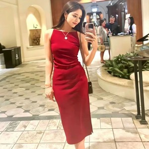 Direct Factory Supply Boat Neck Robe mi-longue moulante pour un look élégant sans effort disponible au prix d'usine de l'Inde - Product Image 1