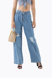 OEM Mujeres Nueva moda de cintura alta con detalle recortado Pantalones vaqueros rectos Jeans de calidad superior - Product Image 5