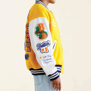 Blousons universitaires de baseball 2025 OEM personnalisés avec broderie, patchs en chenille sur toile, support en cuir, style varsity, pour hommes grandes tailles - Product Image 2