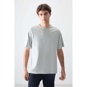 T-shirt basique pour homme en coton 100% Stone, épais, doux, texturé, coupe ample - 88353 - Stone - Product Image 1